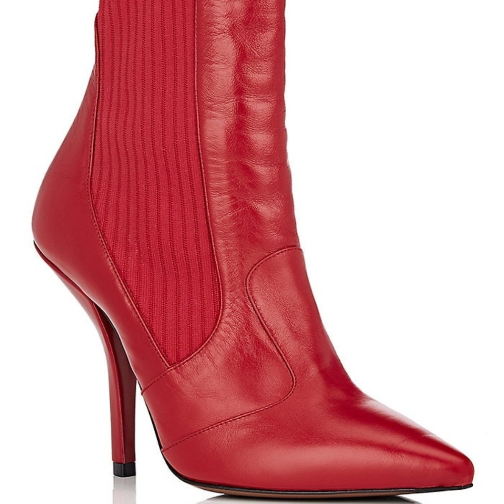 NIB Fendi Rockoko Red Lther Ankle boots Sz 38 (8)